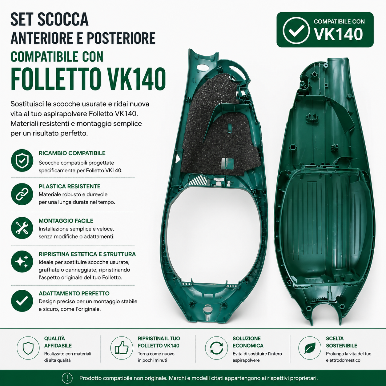 Scocca anteriore e posteriore Folletto VK140 - guscio compatibile