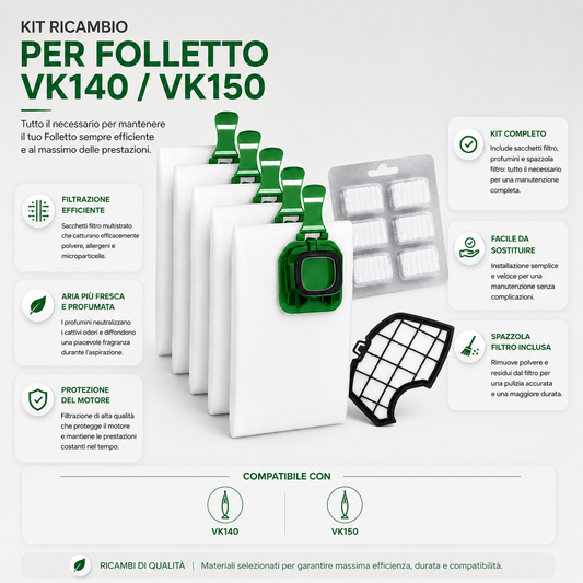 Kit Folletto sacchetti, filtri e profumi compatibili VK140 VK150
