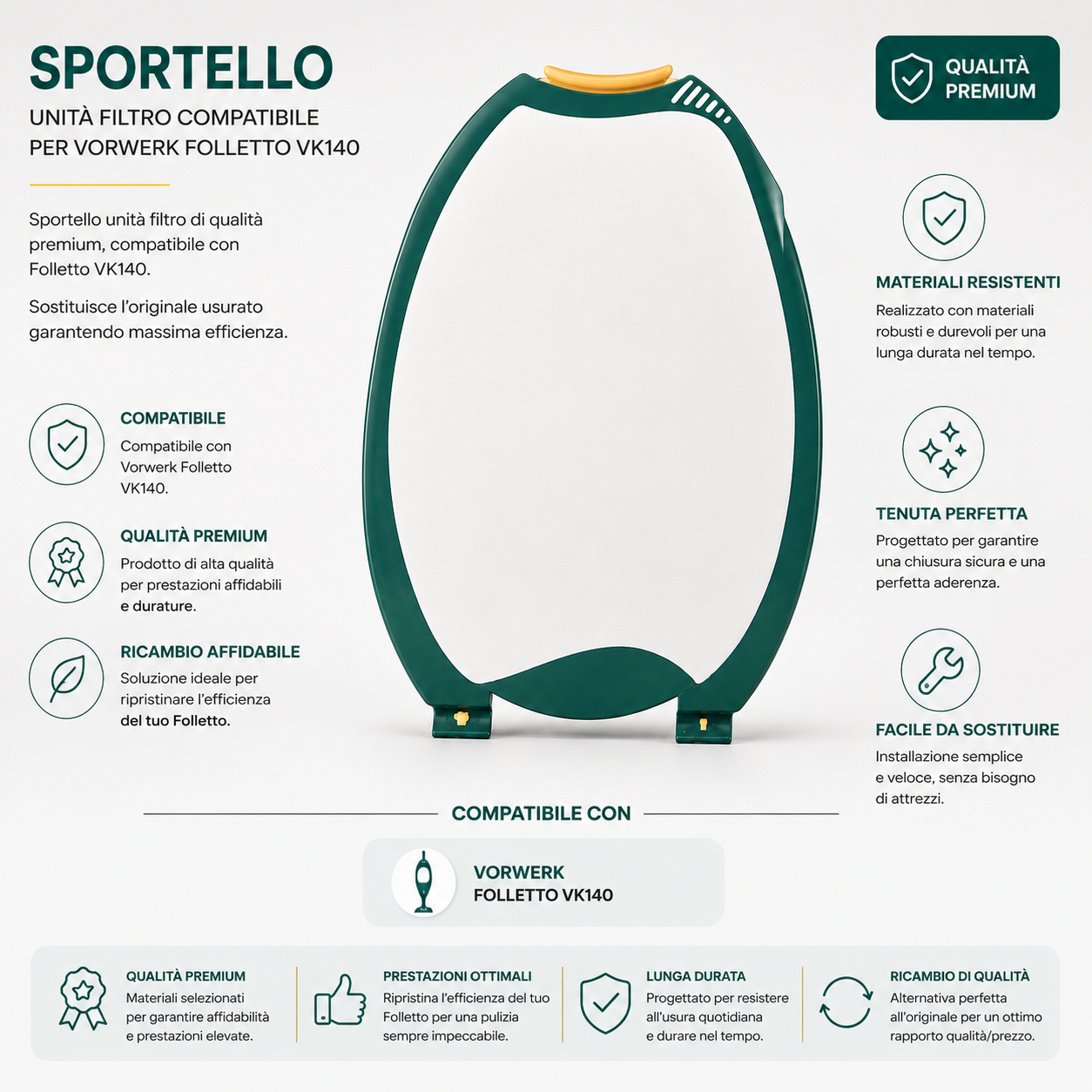Sportello Unità Filtro Compatibile per Folletto VK140 – Porta Sacchetto di Qualità Premium