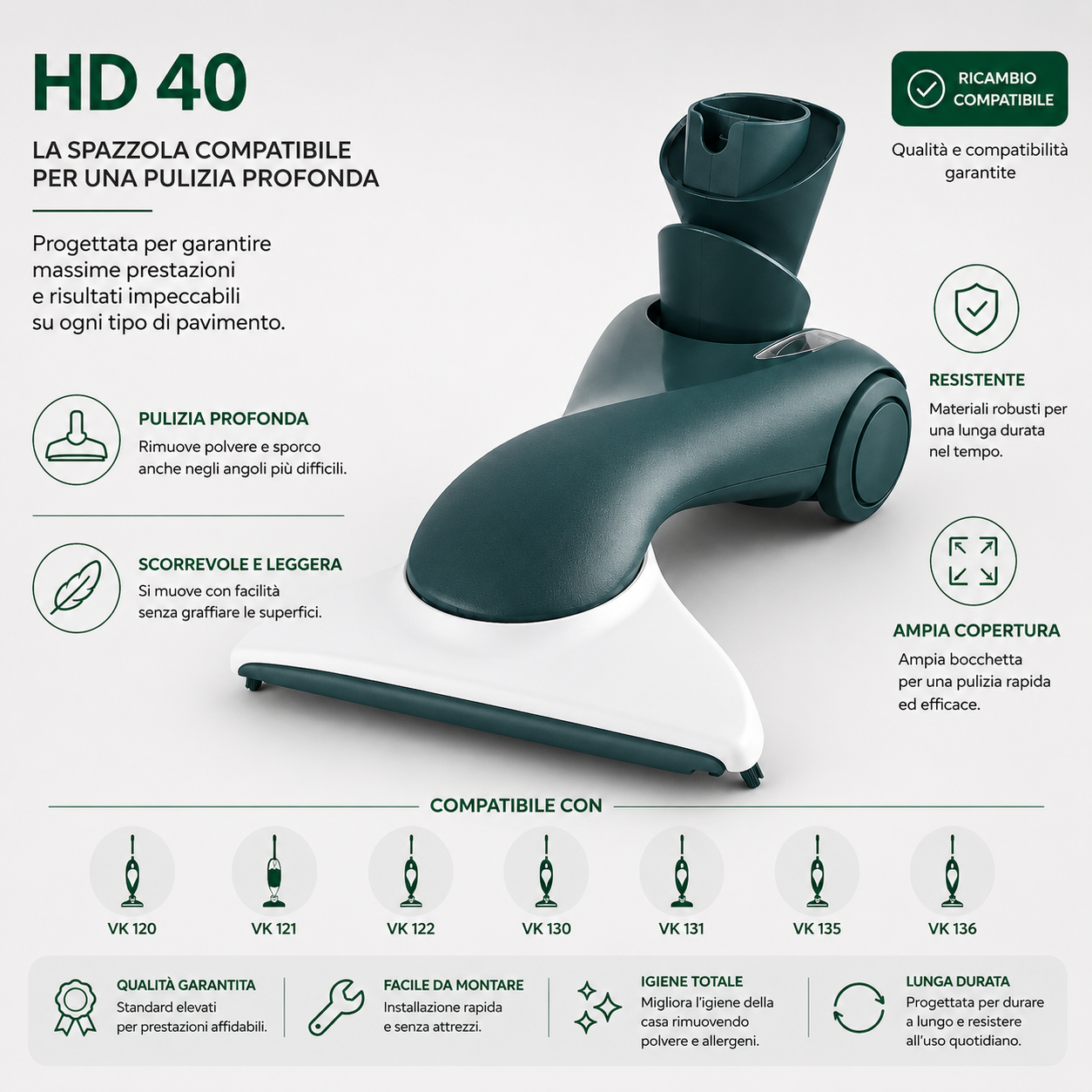 HD40 SPAZZOLA CON RUOTE COMPATIBILE