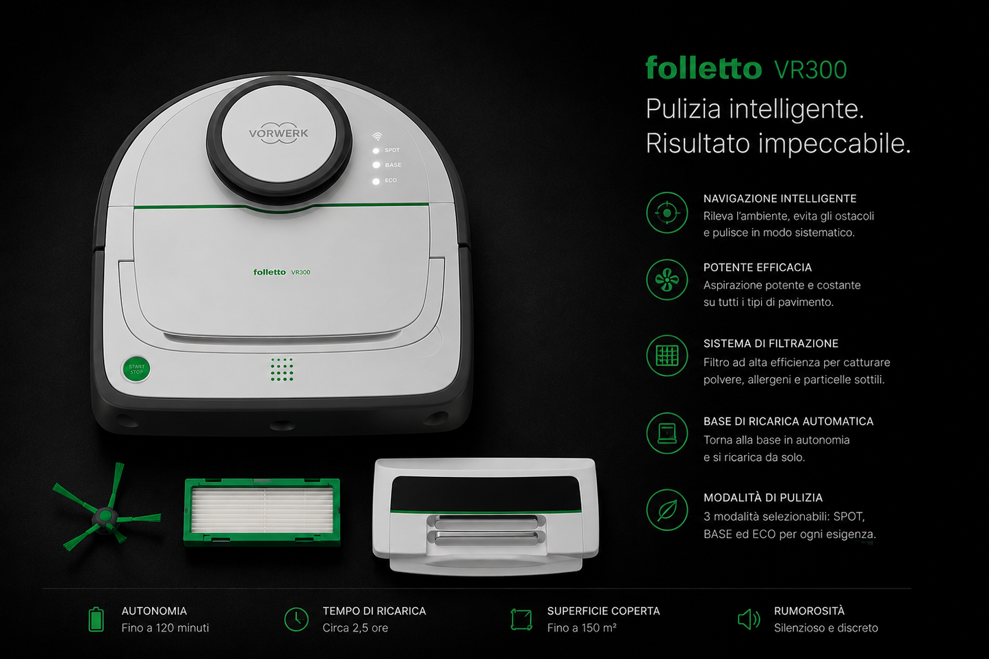 Robot aspirapolvere Folletto VR300. RICONDIZIONATO