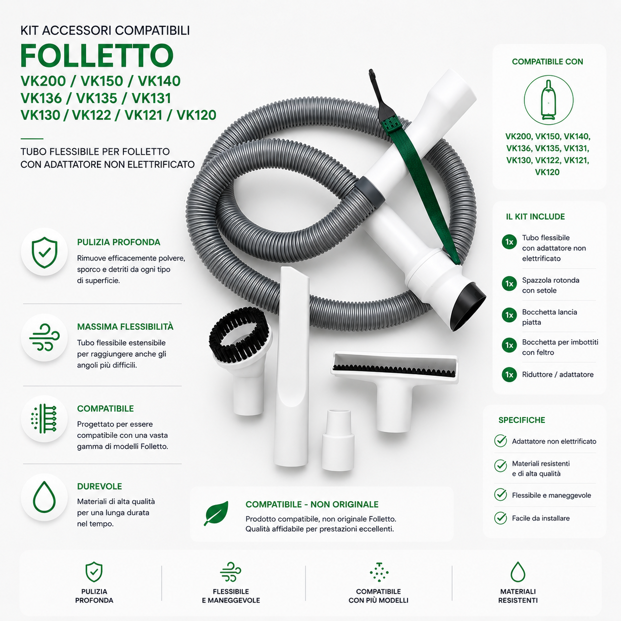 TUBO+KIT ACCESORI PER FOLLETTO VK200/VK220S VK135/VK136/VK130/VK131 /VK120/VK121/VK122