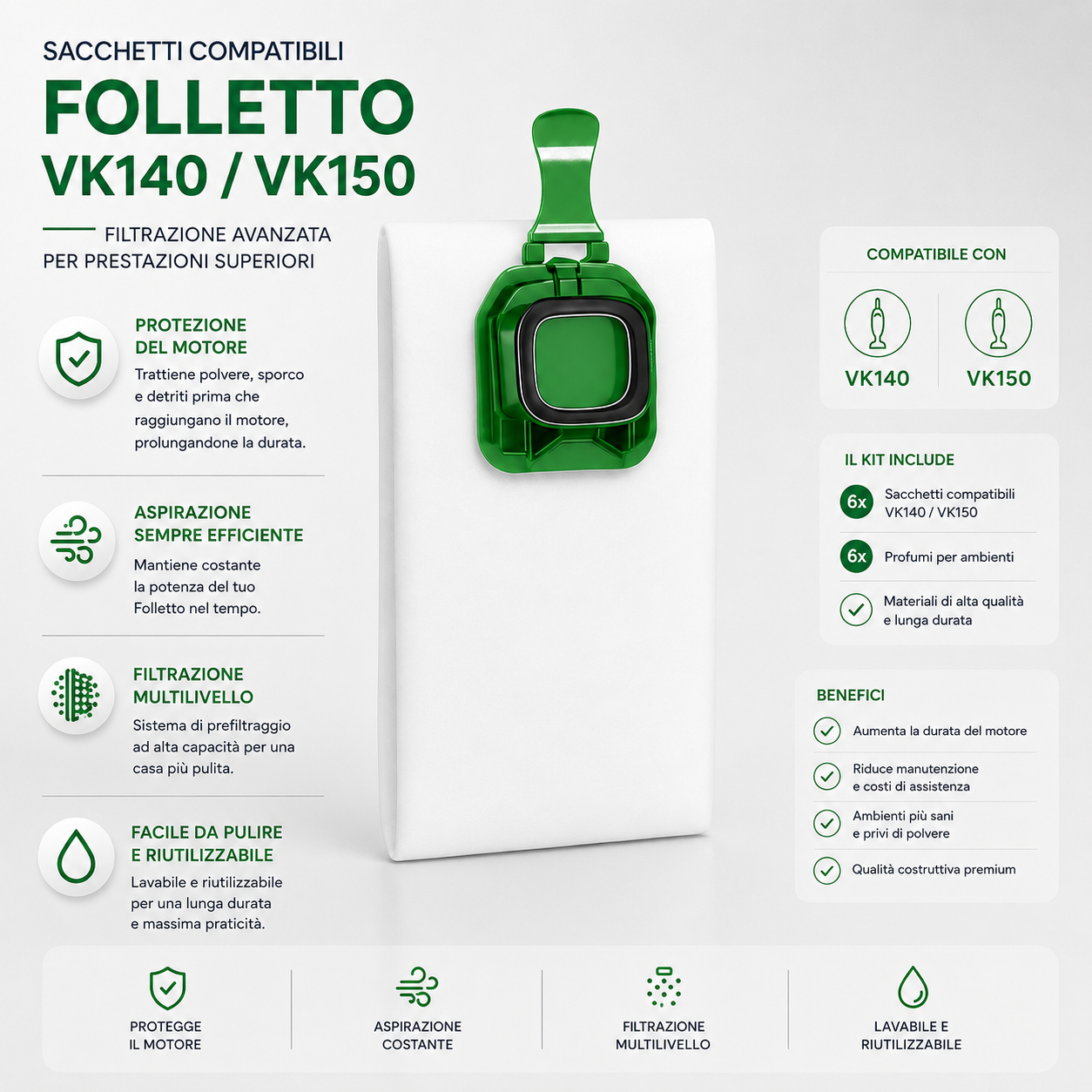 Sacchetti compatibili aspirapolvere folletto vorwerk VK140 VK150