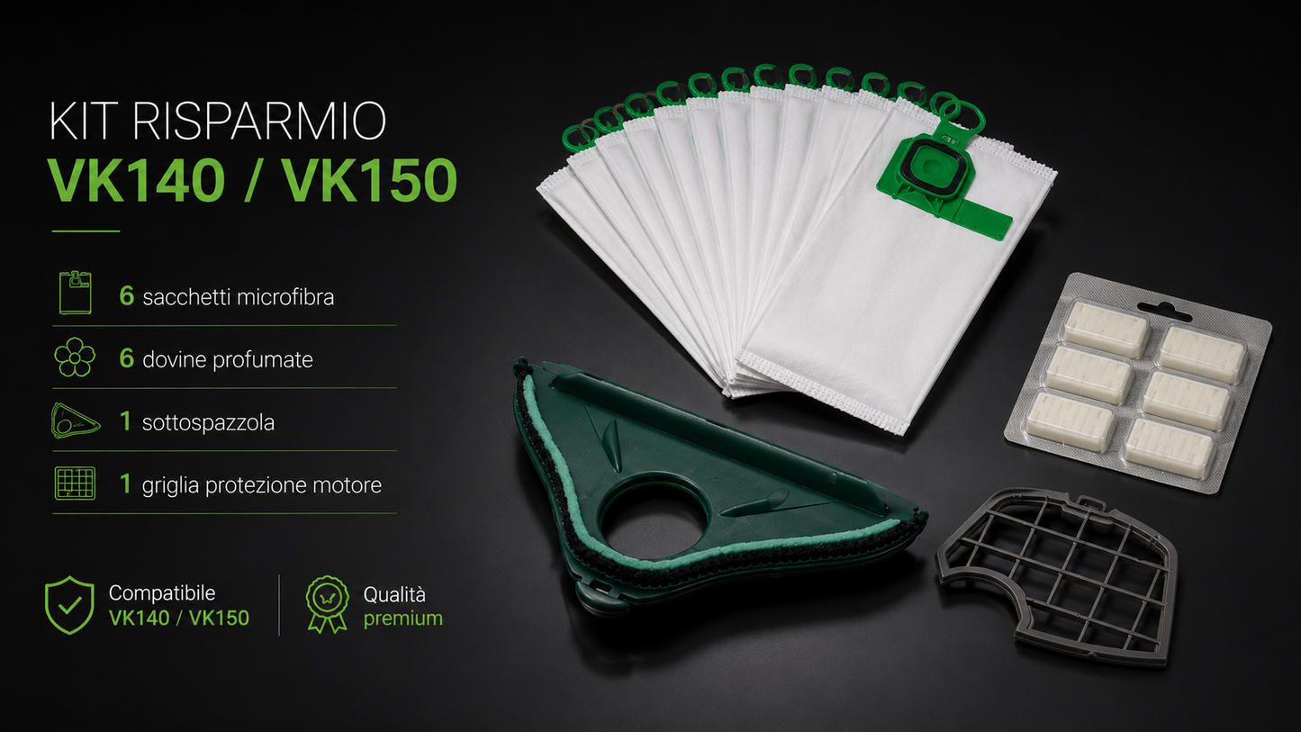 Kit Folletto sacchetti, filtri, spazzola e profumi compatibili VK140/VK150