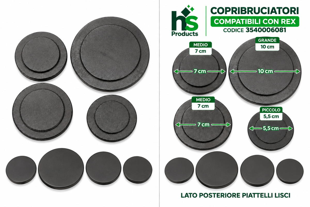 Kit 4 Bruciatori + 4 Piattelli REX 3540006081 – Ricambi Piano Cottura a Gas