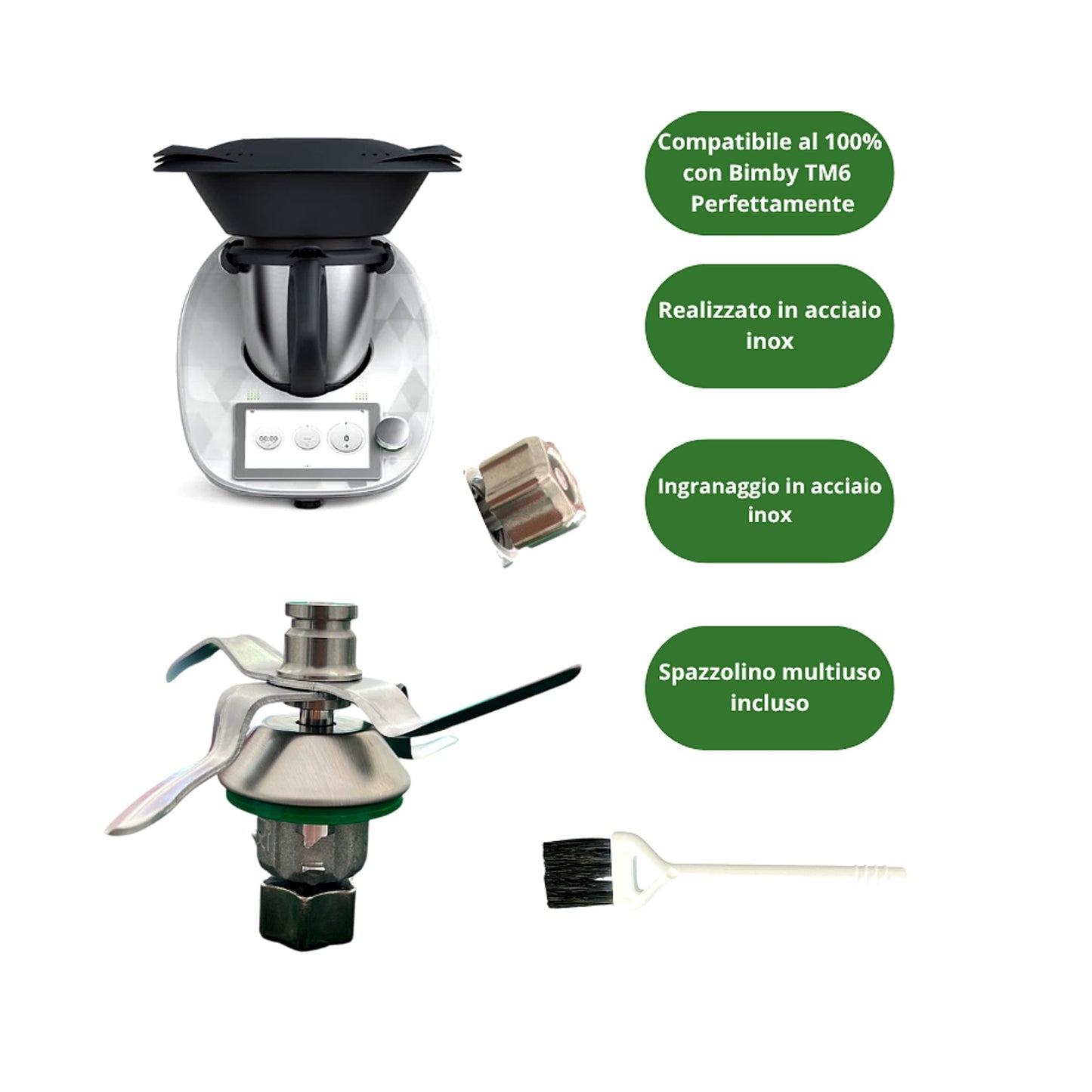 Gruppo Lame Bimby TM6 in Acciaio Inox – Compatibile Vorwerk Thermomix Ricambio Resistente + Spazzolino Pulizia Inclusi