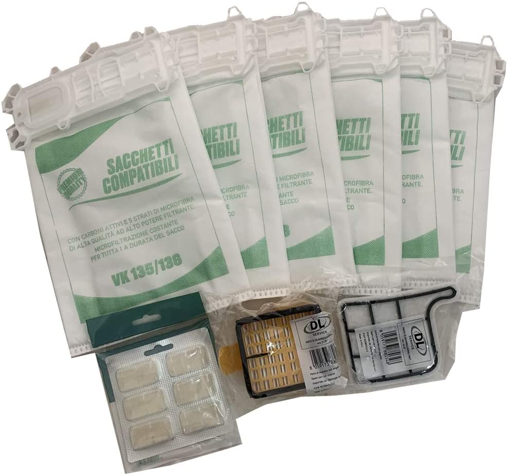Kit Folletto sacchetti,filtri e profumi compatibili VK135 vk136