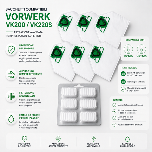 Sacchetti compatibili aspirapolvere folletto vorwerk vk200 vk220s