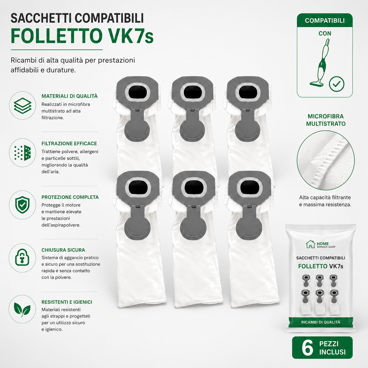 Sacchetti compatibili aspirapolvere folletto vorwerk vk7s