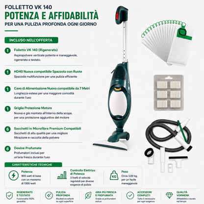 ASPIRAPOLVERE VORWERK FOLLETTO VK 140 CON HD 40 RIGENERATO
