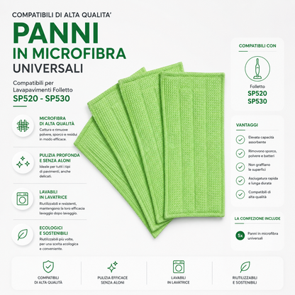 4 PANNI IN MICORFIBRA UNIVERSALI  PER LAVAPAVIMENTI SP520  SP530 COMPATIBILI