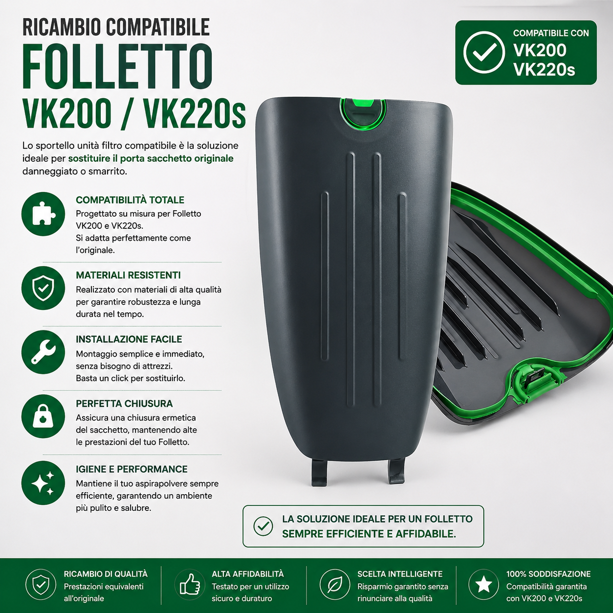 Sportello Unità Filtro Compatibile per Folletto VK200/VK220s – Porta Sacchetto di Ricambio Premium – Accessorio Aspirapolvere