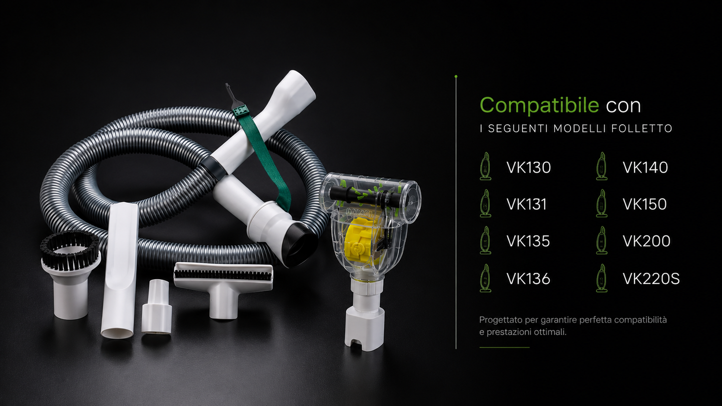 Tubo Flessibile Folletto con Spazzola Turbo per Divani e Materassi – Compatibile Modelli vk130-vk131-vk135-vk136-vk140-vk150-vk200-vk220s