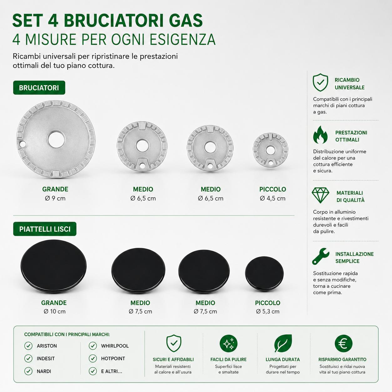 Kit Bruciatori Cucina a Gas Ariston Nardi Whirlpool C00082831 8 Pezzi