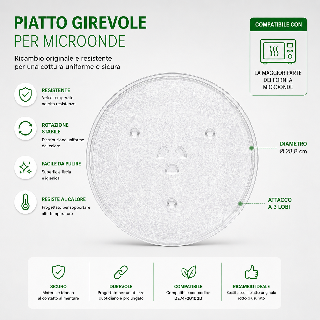 Piatto Girevole per Microonde 28,8 cm Compatibile Samsung DE74-20102D