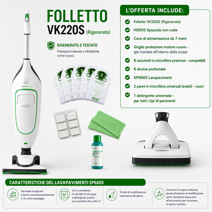 FOLLETTO VK 220S CON  SPAZZOLA HD65S  LAVAPAVIMENTI SP600S RIGENERATO