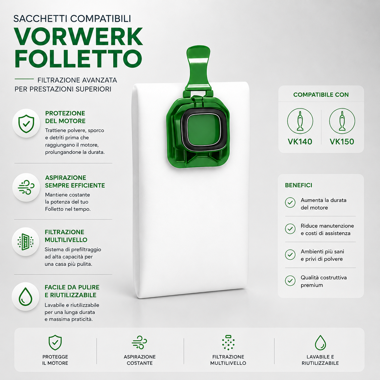 Sacchetti compatibili aspirapolvere folletto vorwerk VK140 VK150