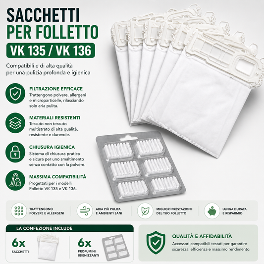 Kit Folletto sacchetti e profumi compatibili VK135 VK136