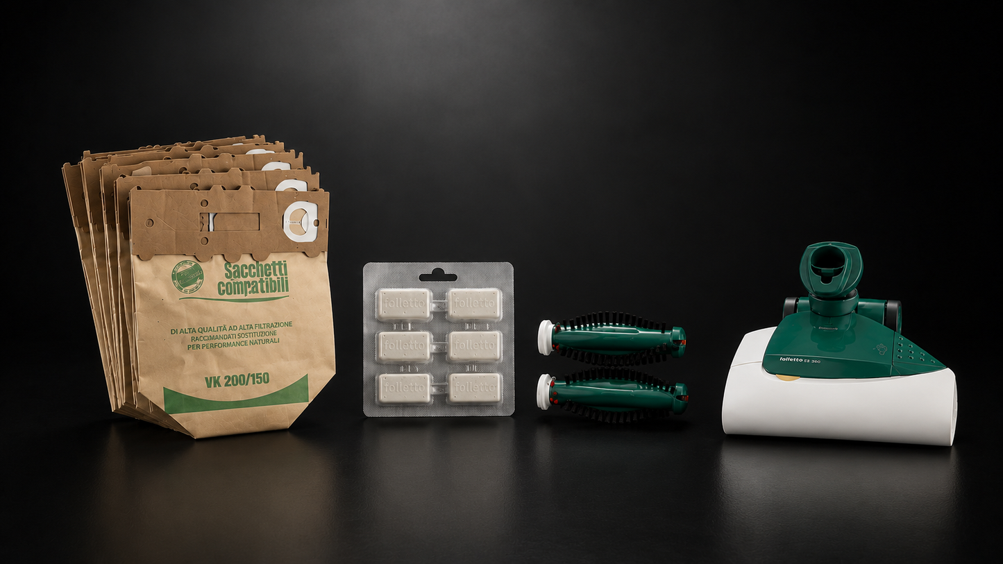 ASPIRAPOLVERE VORWERK FOLLETTO VK131 CON SPAZZOLA HD35 CON RUOTE PIU' BATTITAPPETO EB350 RIGENERATO