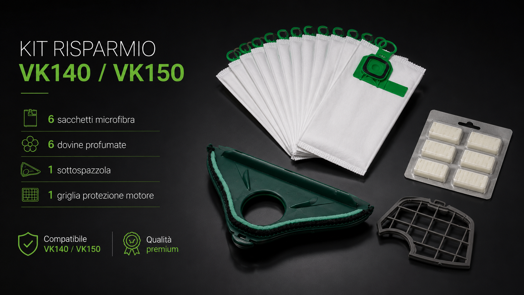 Kit Folletto sacchetti, filtri, spazzola e profumi compatibili VK140/VK150