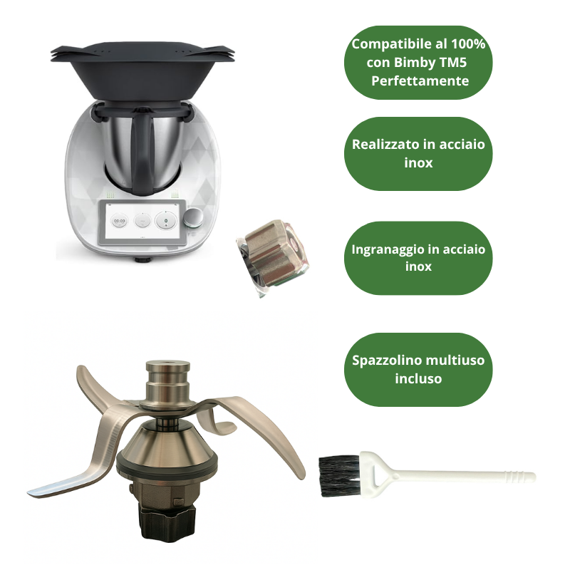Gruppo Lame Bimby TM6 in Acciaio Inox – Compatibile Vorwerk Thermomix Ricambio Resistente + Spazzolino Pulizia Inclusi