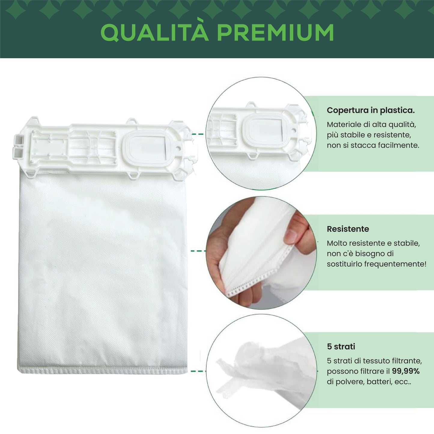 Sacchetti per Folletto VK135 e VK136 compatibili – 6 sacchetti e 6 bustine profumate fragranza Roma