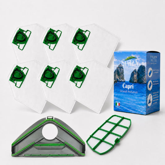 Sacchetti e sottospazzola compatibili per Folletto VK200 e VK220 – 6 sacchetti in microfibra, cristalli Capri e griglia motore