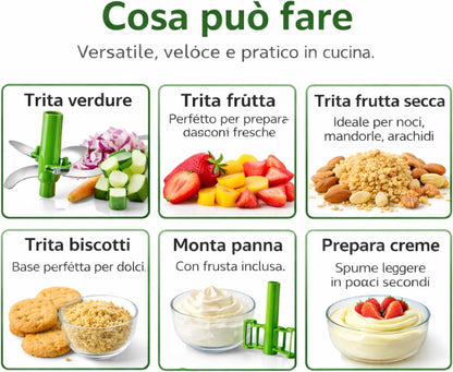 Tritatutto Manuale a Pressione – 5 Lame in Acciaio + 2 Contenitori